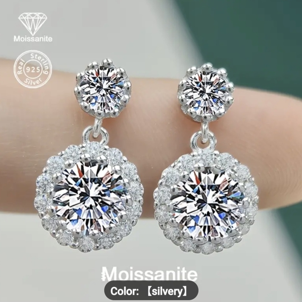 🌟🌟NEW🌟🌟 BEAUTIFUL!! S925 Silver Dainty Moissanite Dangle Earrings